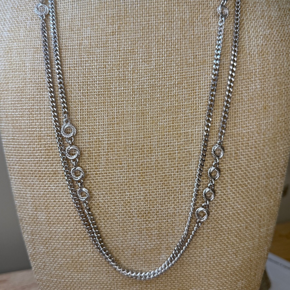 Vintage Classic Silver Tone Double Strand Curb Chain Necklace from Monet